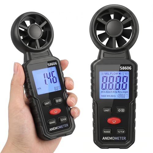 Vexnaro Anemómetro Digital Portátil 3 en 1 con Pantalla LCD Retroiluminada, Medidor de Velocidad del Viento, Temperatura y Flujo de Aire, Funciones MAX/MIN/AVG, para Navegación, Drones, Surf y Pesca