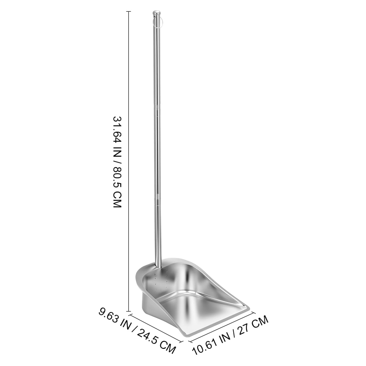 Healeved Recogedor Inoxidable De 31.69X10.62X9.64 Pulgadas con Mango Ergonómico para Cocina Y Hogar Pala De Limpieza Metálica para Basura Tolva De Basura Práctica para Interiores Y Exteriores