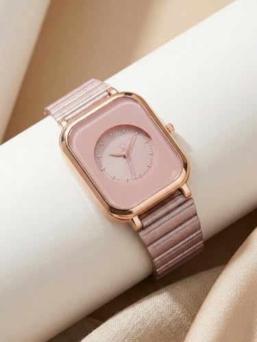 Image of Premium Rose Gold Square Analog Watch for Women & Girls | Stylish Stainless Steel Strap | Elegant Heart Second Hand | Trendy Ladies Wrist Watch under 500 | Square Case Design | Perfect for Casual | Affordable Fashion Watch for Girls
