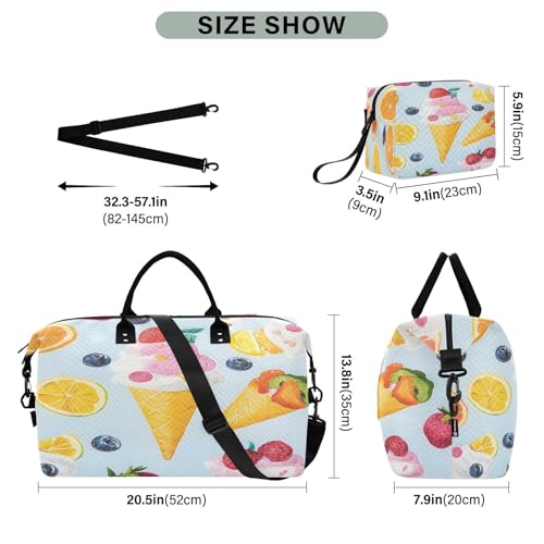 ​​Large Foldable Travel Duffel Bag, Waterproof Gym Bag for Men & Women, Carry-On Luggage Weekender Overnight Bag, Fruit Ice Cream3