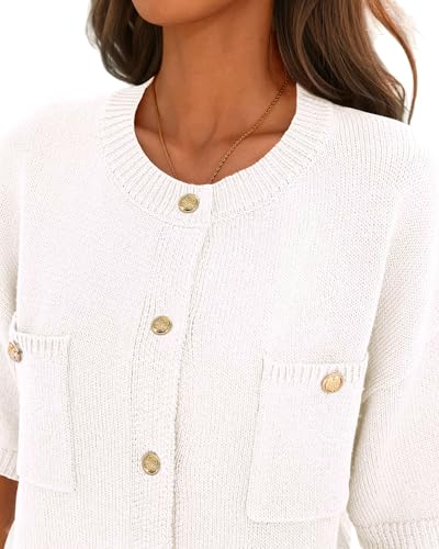 Image of Womens Cardigan Sweaters Short Sleeve 2025 Button Up Y2k Summer Crew Neck Crop Lightweight Knit Shirt Tops