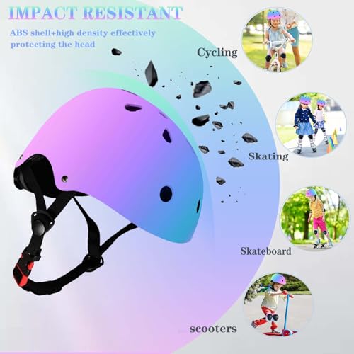 Image of FOOKCIAN Kids Helmet,Toddler Skateboard Helmets for Ages 2-3-5-8-14 Years Boys Girls with Knee and Elbow Pads Wrist Guards fit Roller Skates,Skateboarding,Skating Scooter Adjustable Kids Helmet
