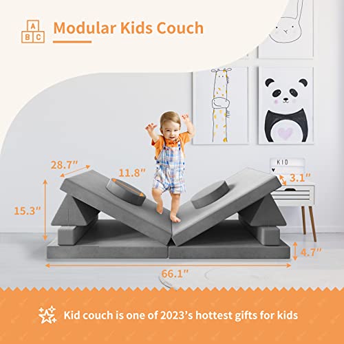 Linor Kids Couch, Modular Designed Baby Couch For Kids/Foldable Loveseat &Fold Out Ottoman, Lounger, With Washable And Durable Covers (Charcoal) #TOP6