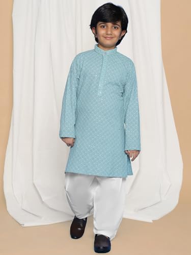 Image of AJ DEZINES Kids Kurta Pajama Set For Boys | Embroidery Chikankari Kurta Set | Traditional & Festive Outfit | Cotton Stylish Boys Kurta Pyjama | Perfect For Festivals Wedding & Family Function