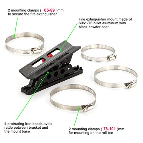 Adjustable Fire Extinguisher Mount Holder with 4 Clamps Quick Release Fire Extinguisher Bracket for Wrangler JK TJ CJ Rubicon JL UTV Polaris RZR Ranger (Aluminum)