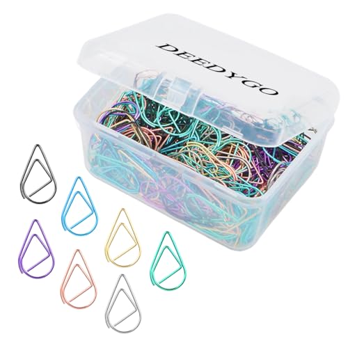 250 Pieces Multicolor Paper Clips Cute Drop-Shaped Stainless Steel Teardrop Paper Clips for Office School Supplies Wedding Scrapbooking Crafts Bookmarks Women Planners (1 inch) by DEEDYGO