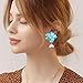 Just Follow Bohemian Pearl Flower Earrings Gold Flower Bud Design Floral Petal Stud Earrings for Women Party Jewelry Accessories (Sky Blue)