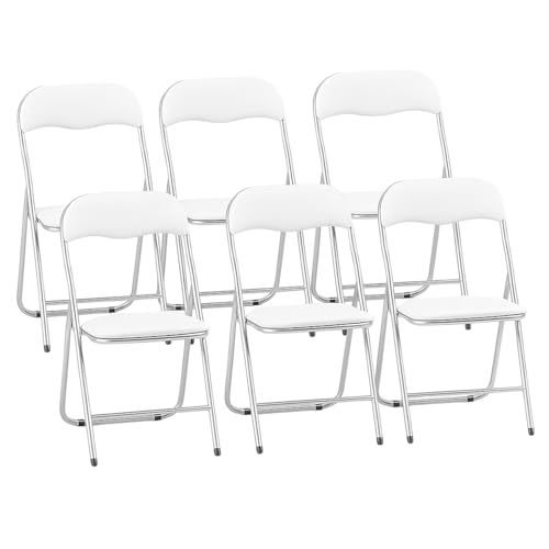 TIENDA EURASIA – Sillas Plegables | Pack de 6 | Material Estructura de Metal y Cuero Sintético | Asiento Acolchado | Medidas 44x48x80 cm | Color Blanco | Peso Permitido 130Kg
