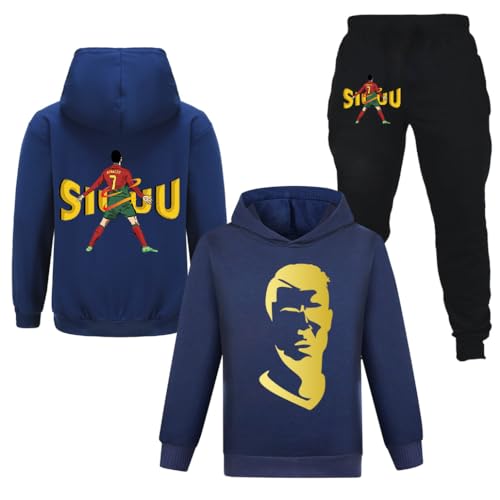 Conjuntos de sudaderas con capucha y pantalones casuales de entrenamiento de fútbol NO.7 de 2 piezas, conjuntos de chándales para niños del kit de fútbol NO.7, azul marino, 9-10 años