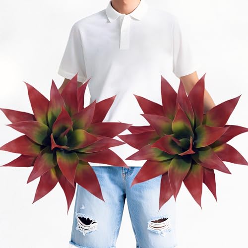 Luiywan Artificial Agave Plants Realistic UV Resistant Fake Aesthetic Plants for Outdoor Indoor Home Decor for Garden Porch Doorway Patio (2PCS Red Medium)