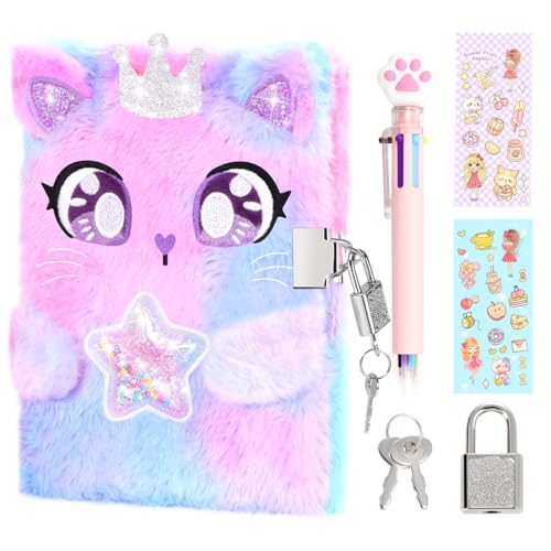 PrinBarBee Cat Diary with Lock, Secret Journal for Girls Ages 4-12