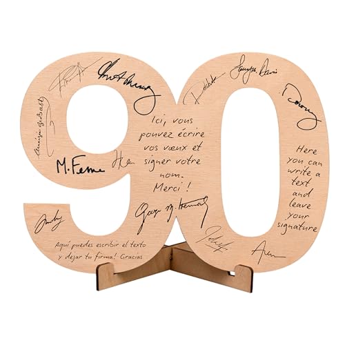 CUBIBOO ART Número de Madera 90 Años con Soporte - Regalos 90 cumpleaños - Regalo mujer 90 años - Cumpleaños Libro Visitas 90