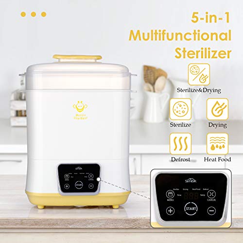SIMBR Baby Bottle Warmer, Bottle Sterili-zer and Dryer 600W, 12 Bottles Capacity, 5-in-1 Multifunctional Electric Steam Sterili-zer with LED Touch Screen, 360° Steam Dis-Infection & Drying, BPA Free