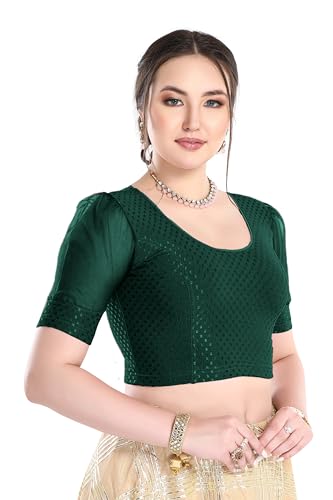 Image of FINESTFIT Stay On Trend Fashion 100% Cotton Readymade Blouses for Women,Round Neckline with Organza Balloon Sleeves.