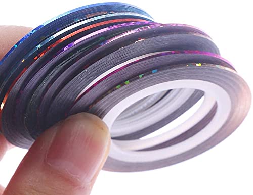 Shidara Nail Tape, Nails Art Decoration Striping Line, Wire Manicure Fingernail Glitter Tips Stickers, DIY Fingernails Shiny Decor Tip Kit for Women Home Salon Design Tool | Multicolor | 10 Pieces-image-9
