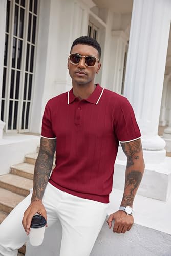 Image of COOFANDY Mens Knit Polo Shirts Short Sleeve Ribbed Textured Polo Shirt Lightweight Casual Golf Shirts Collared T Shirt
