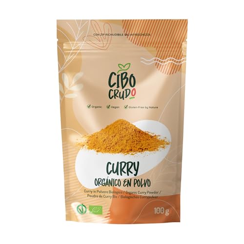 Curry en Polvo - 100g. Curry Orgánico Sin Sal. Mezcla Típica de Especias Secas Ligeramente Picantes. Ideal para Aromatizar Platos y Recetas Indias. Ingredientes Orgánicos y Sin Aditivos.