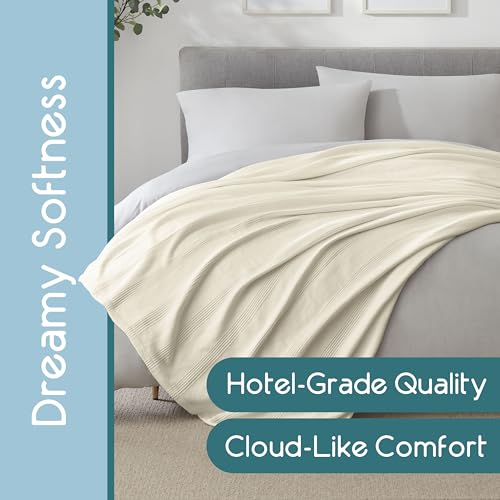 Vellux 100% Cotton Blanket, Queen, 90x90, Ivory | Soft, Breathable Knit, Lightweight, All Season, Machine Washable, Oeko-Tex Certified, Hotel Quality - Image 3