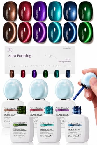 AZUREBEAUTY HEMA-Free 15ML Cat Eye Gel Polish Set, 6 Colors Magnetic Gel