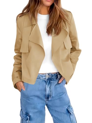 Cicy Bell Womens Cropped Trench Coat Casual Long Sleeve Notched Lapel Blazer Jacket
