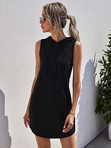 Floerns Women's Drawstring Solid Sweatshirt Dress Casual Short Sleeveless Hoodie Mini Dress Black Xxl #TOP3