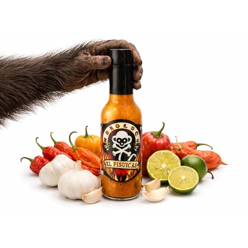 Image of Monoloco Hot Sauce Vegan Gluten-Free with Panamanian Scotch Bonnet, Rocoto, Cayenne Peppers and Ghost peppers, Garlic and Natural Species, Costa Rica Very Hot Spicy Sauce Pisuicas, Pack of 1 (150ml / 5oz)