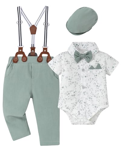 Image of Coco&RARA Baby Boy Clothes Suits Infant Tuxedo Gentleman Dress Shirt with Bowtie Beret Suspender Pants Outfit Sets 0-18M