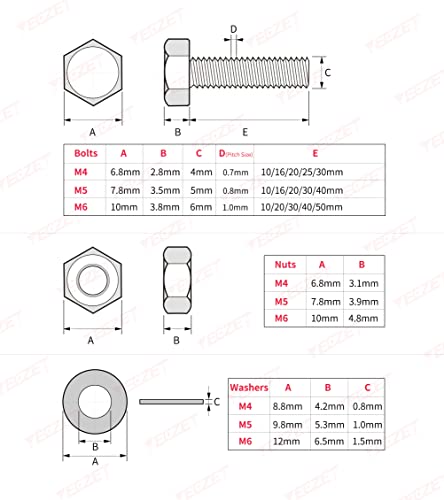 YEEZET 1600PCS M4 M5 M6 Heavy Duty Bolts and Nuts Flat & Lock Washers Assortment Kit,18-8 Stainless Steel,15 Most Common Sizes - Image 4