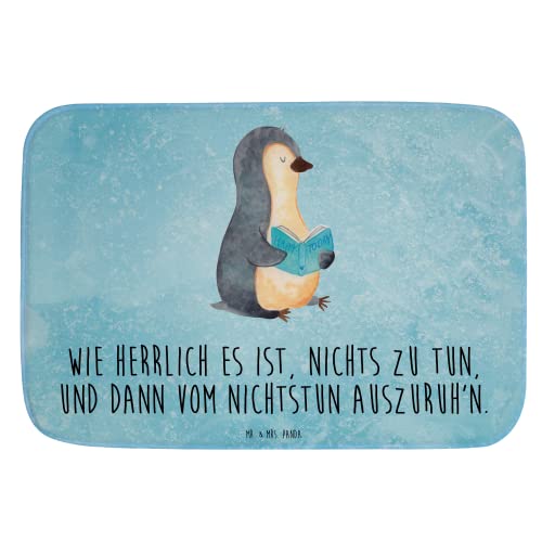 Mr. & Mrs. Panda Badvorleger Pinguin Buch - Geschenk, Duschmatte, Bücherwurm, Pause, Nichtstun,...