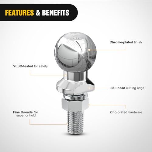 Image of Nilight 1-7 /8-Inch Diameter Chrome Trailer Hitch Ball, 2,000 lbs, 3 /4 x 1-5 /8-Inch Shank Universal Fit Gray