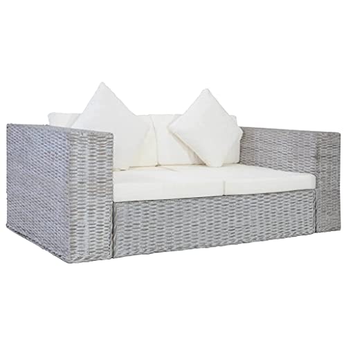  CIADAZ Divano a 2 Posti con Cuscini Grigio in Rattan Naturale,Divano 2 Posti,Divani da Soggiorno,Moderno Confortevole Divano 2 Posti