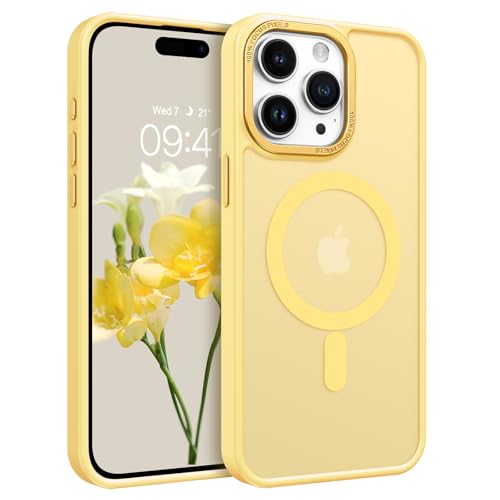 YINLAI für iPhone 15 Pro Hülle Kompatibel mit MagSafe Handyhülle Magnetische Translucent Matte Stoßfest Kratzfest Rückseite Cover Case Schutzhülle für iPhone 15 Pro 6.1 Gelb