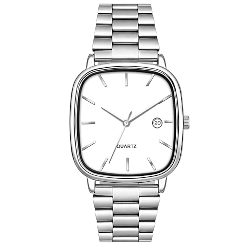 Image of Acnos Luxury Square Dial Quartz Watch for Men & Women - Stainless Steel Bracelet, Minimalist Analog Wristwatch with Date Window Pack of 1