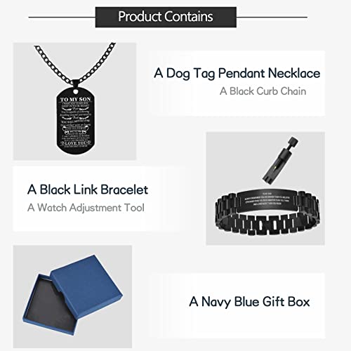 Caleesllc Son Gift Link Bracelet And Customized Dog Tag Necklace With Watch Adjustment Tool Stainless Steel Personalized Wristband Fit For Graduation Birthday Christmas #TOP2