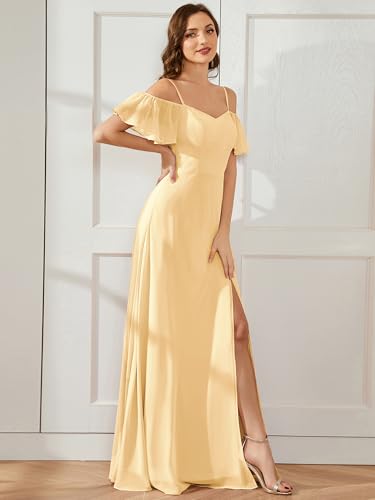 Image of Ever-Pretty Women's Formal Dresses Off Shoulder Short Sleeve Split A-Line Floor Length Bridesmaid Dresses 0237
