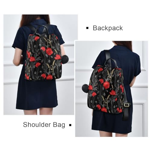 Sac à dos femme noir coquelicot sécurisé chic avec pompon finitions