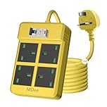 【MDee】RCD Extension Lead 4 in 1 Extension Power Strip 13A/3250W GFCI Surge Protected Extension Socket,5m/16.4ft Heavy Duty Extension Lead with Leakage Protection For Home Workshop Garage,Yellow