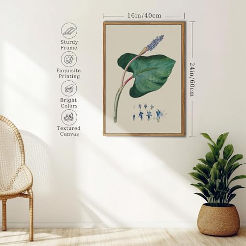 crmotu Vintage Framed Wall Art, Flower Leaf Botanical Prints, Minimalist Floral Watercolor Canvas Pictures, Nature Plant Paintings Wall Decor Living Room Bedroom Bathroom Home Office, 16x24 inch