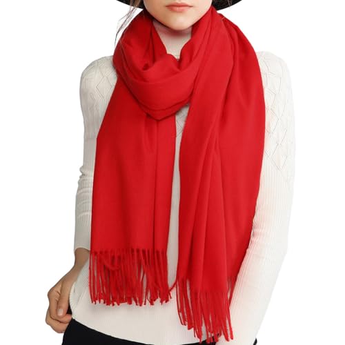 RIIQIICHY Pashmina Schal Rot Damen Winter Weihnachtsschal Tücher Stola Festlich für Abendkleider Damenschal Winterschal Kuschelig