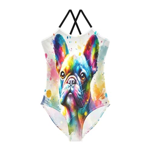Girls Swimming Suits 3-10 Y Beach Swimwear, Colorful Bulldog White