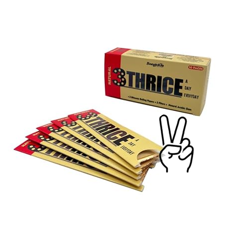 BONGCHIIE Thrice A Day Rolling Papers, Slow Burning Paper Pack of 50 with 3 Papers and 3 Perforated Filters Per Pack-image-31