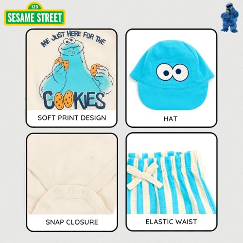 Sesame Street Baby Bodysuit, Shorts and Baseball Cap 3 Piece Outfit Set Newborn to Infant Sizes (Newborn - 24 Months)3
