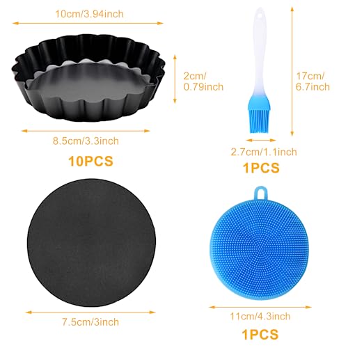Miniatura 2 de Frasheng 10 Piezas Moldes Para Quiche Moldes, Molde Quiche Desmontable Base, 4 Pulgadas 10 Cm, Antiadherentes Molde Para Tartaletas, Redondo Molde Para Quiche Tarta, Para Pasteles, Pizza, Negro
