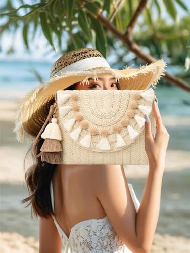 Image of Small Straw Clutch Purses For Women Raffia Shoulder Beach Bag Summer Woven Purse Envelope Crossbody Handbag Wallet