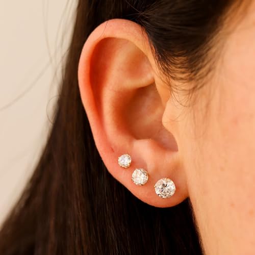 6 Pairs Extra Long Post Earrings Lightweight Small 316L Stainless Steel Stud Earrings for Women Hypoallergenic Cubic Zirconia Ball Ear Piercing Studs for Sensitive Ears4