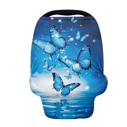 Image of Car Seat Cover Baby Blue Butterfly Breast Feeding Covers for Women - Multi Use Baby Stroller and Carseat Cover, Soft Breastfeeding Covers