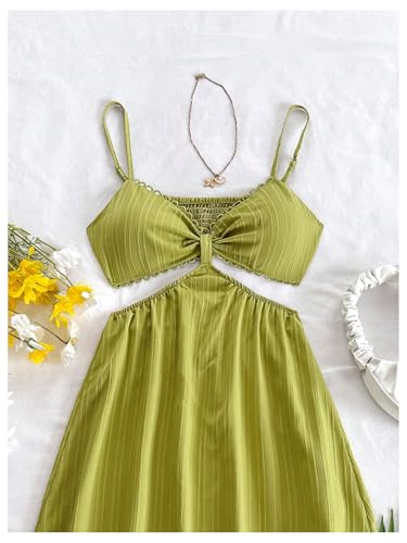 Image of OYOANGLE Women's Cut Out Smocked Sundress Backless Ruffle A Line Cami Dress Flowy Mini Dress