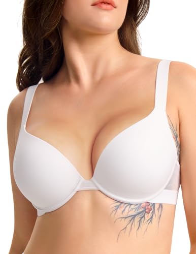 FallSweet Push Up T Shirt Bra for Small Chested Women Underwire Plunge Padded Add Two Cup Bra
