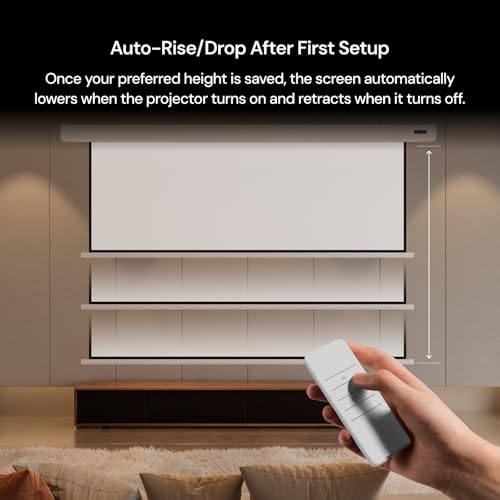 Image of Valerion 150 inch PureVision Motorized Projector Screen, Laser Speckle Reduction, Auto-Sync with Projector, 4K /8K UHD Ready, 20 inch Adjustable Drop, Black Backing for Enhanced Contrast, Long Throw Only