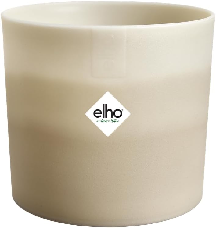 elho Colour Gradiant Round 18 cm - Flower Pot for Indoor Use - 100% Recycled Plastic - Diameter 18.2 x Height 16.8 - Beige/Sandstone Beige